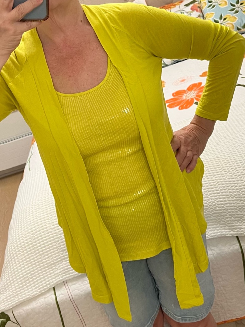 Express Yellow Sequin Ribbed Tank set tunic blouse size L